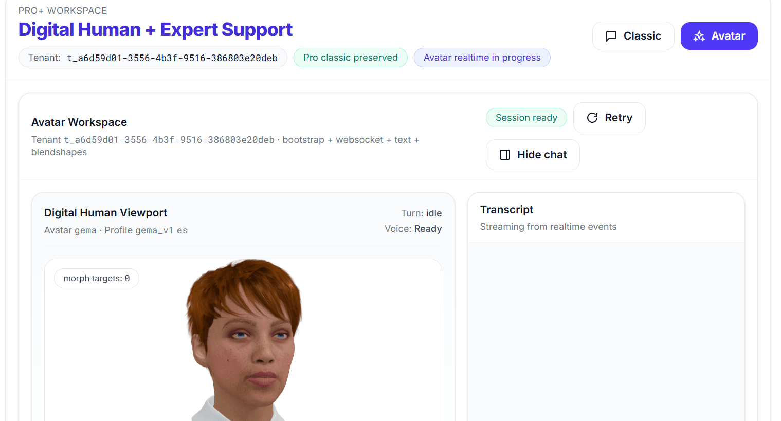 Workspace Pro Plus de Bravae — chat y avatar conversacional